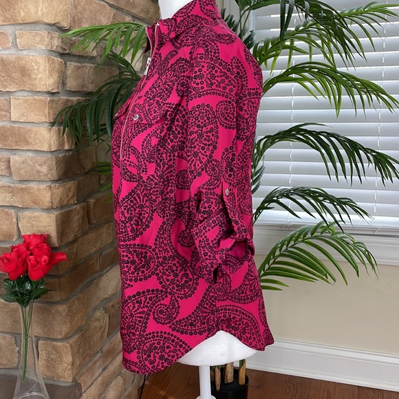 MICHAEL KORS ~ Floral Paisley-Print Zip-Up Top ~ Azalea ~ NWT! - Picture 6 of 13